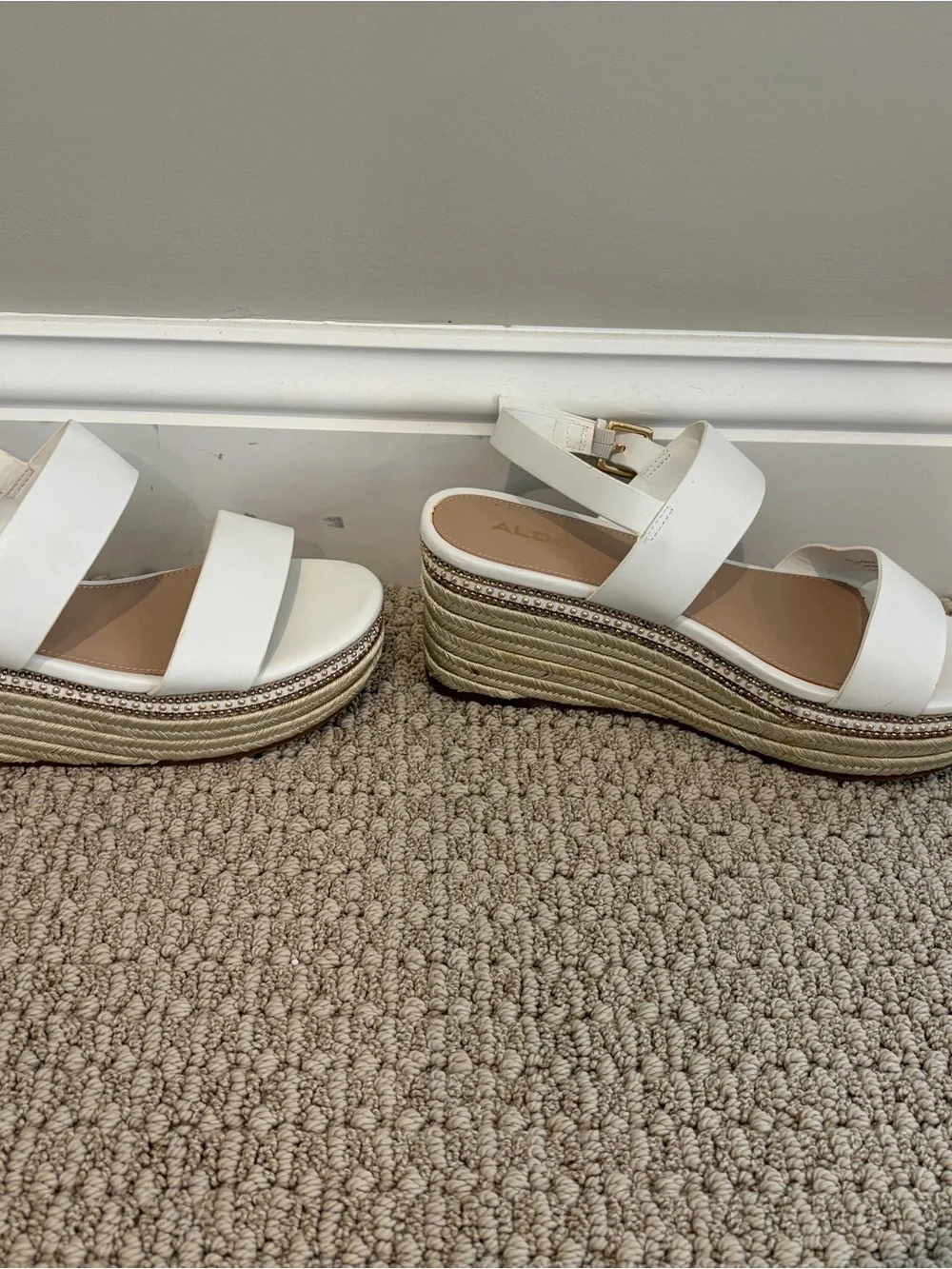 Aldo White Double-Strap Platform Espadrille Sandals